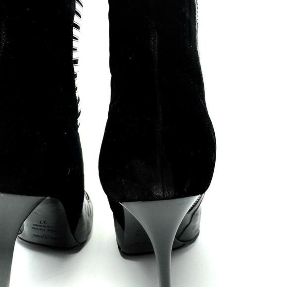 Balmain Black Patent Leather Velvet Stileto Heel Ankle Booties Sz 7 - Picture 4 of 9